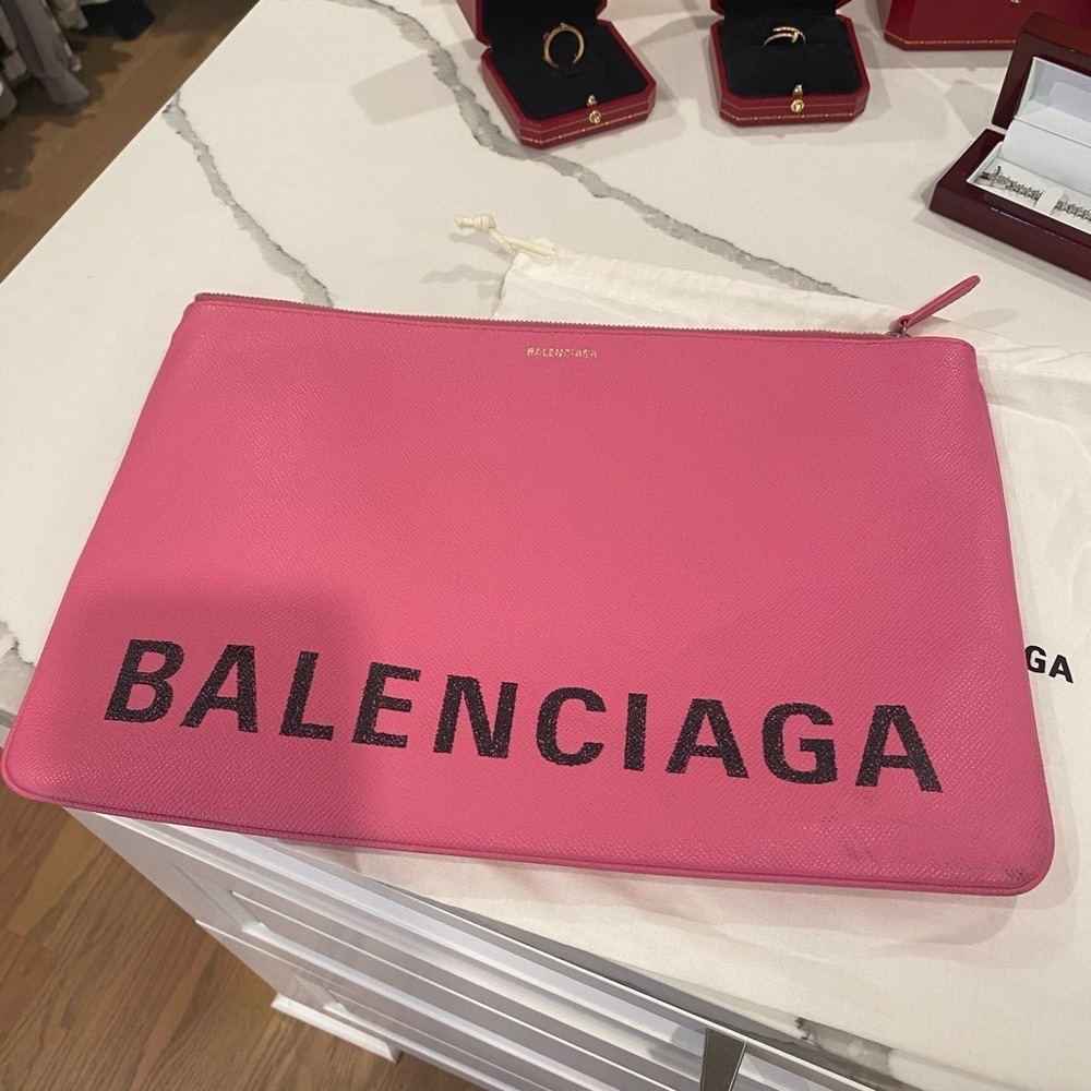 Balenciaga bubble gum clutch